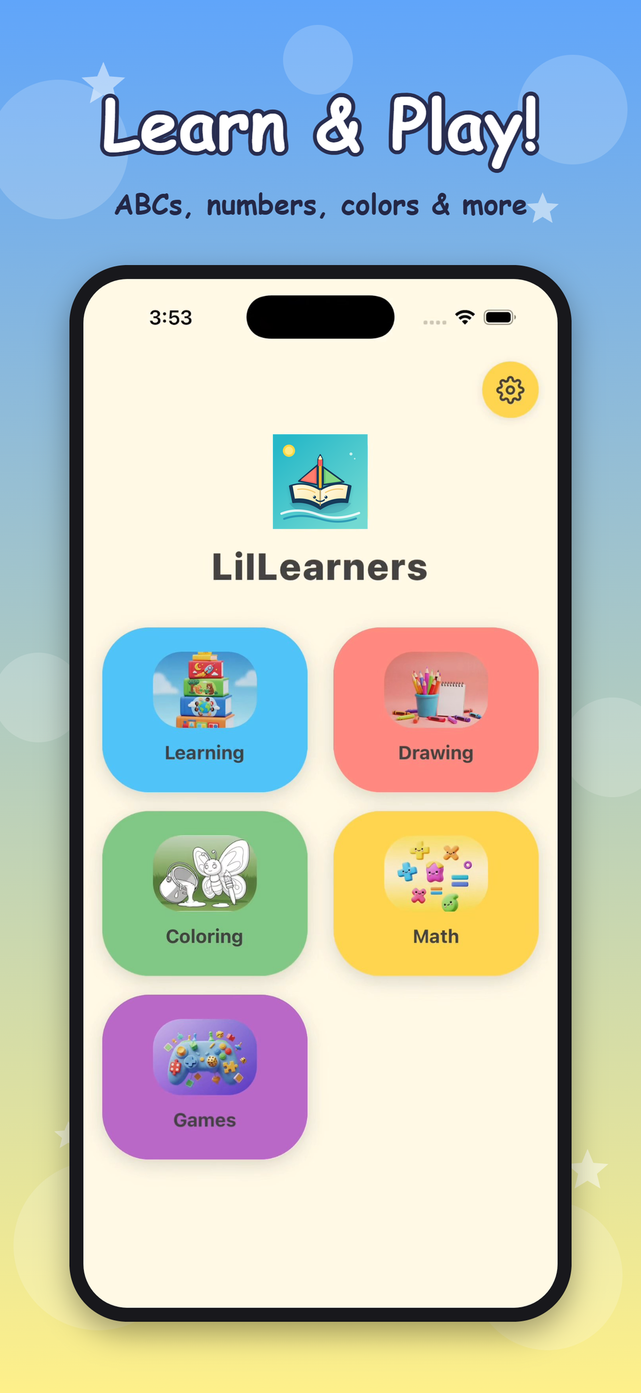 LilLearners learning and games screen